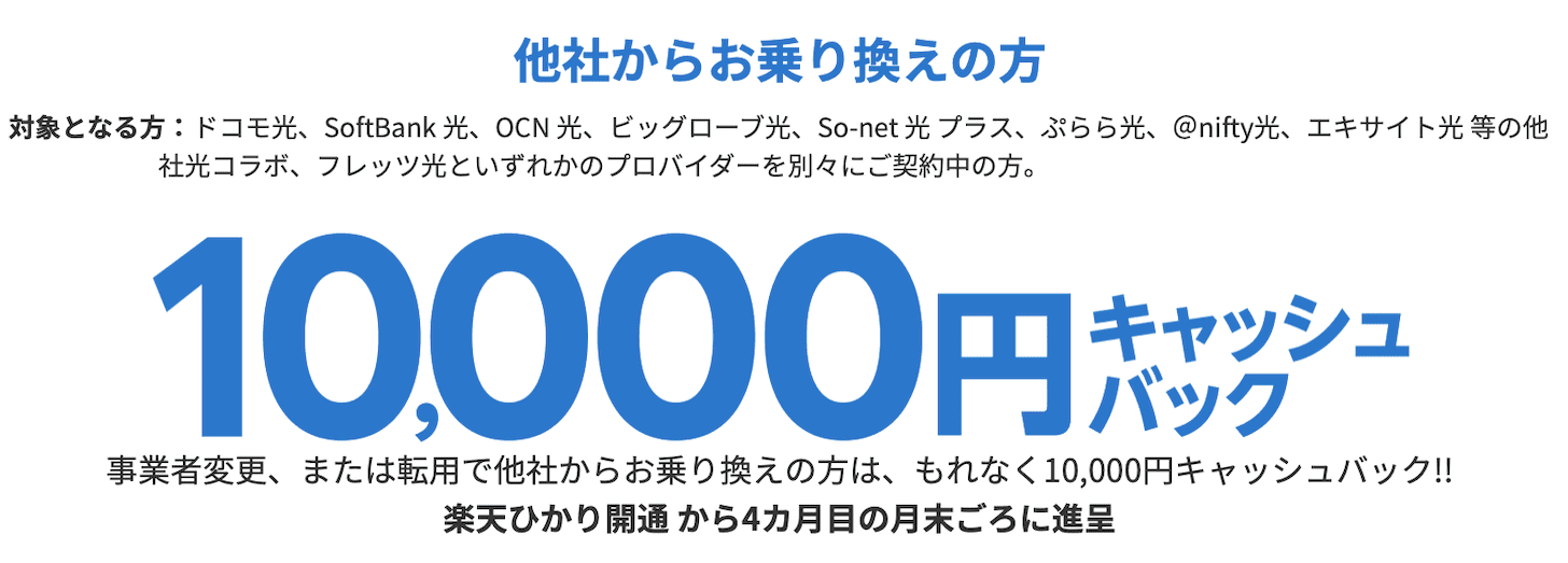 楽天ひかりの1万円キャッシュバックキャンペーン