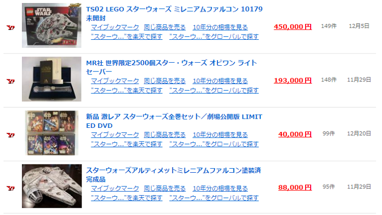 「スターウォーズ」落札相場 検索結果一覧(最近30日間)